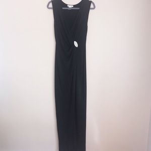 Agaci Black Plunge Maxi Dress Gown with Slit